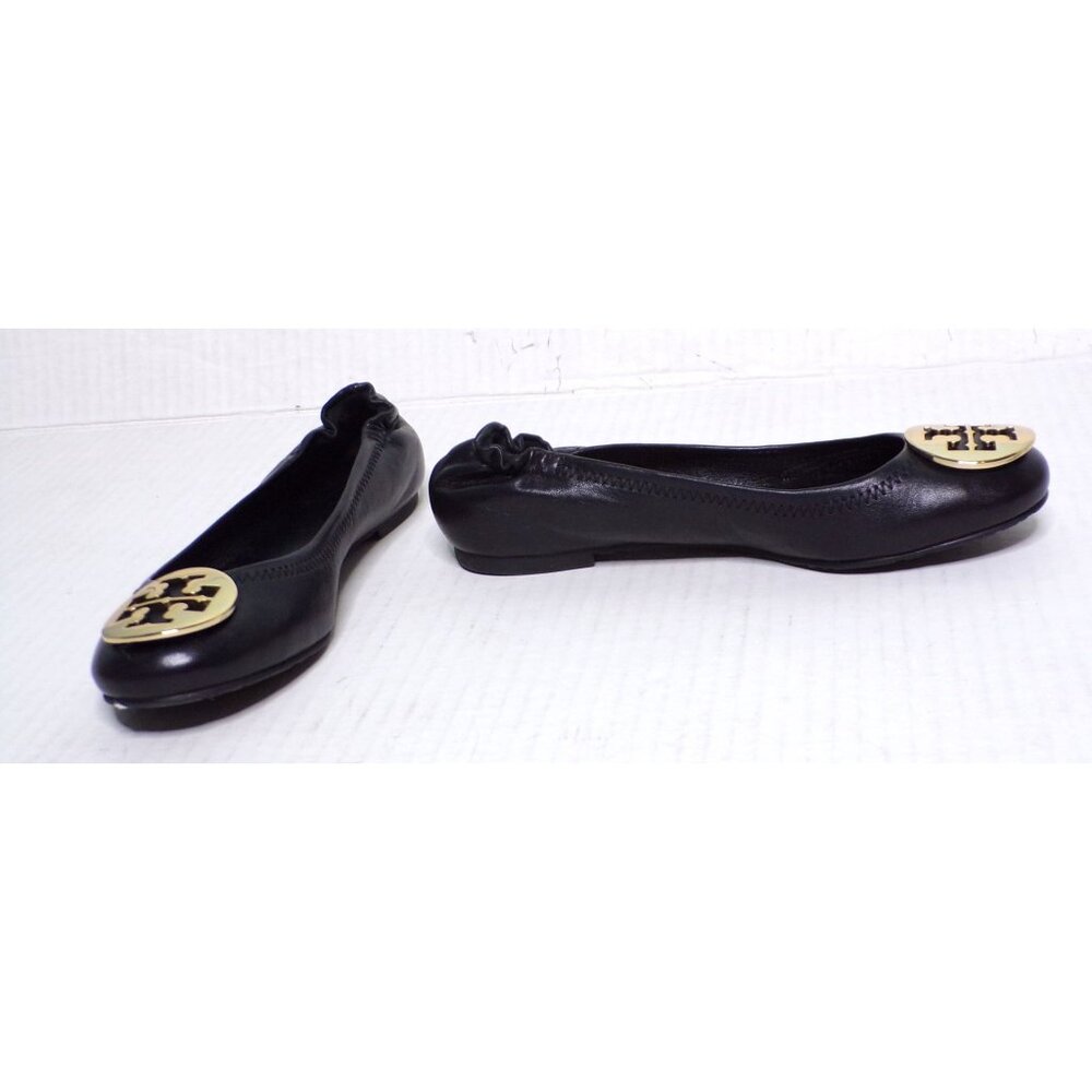 πTORY BURCH Claire Ballet Flats Shoes Logo Black 7 - Picture 10 of 16